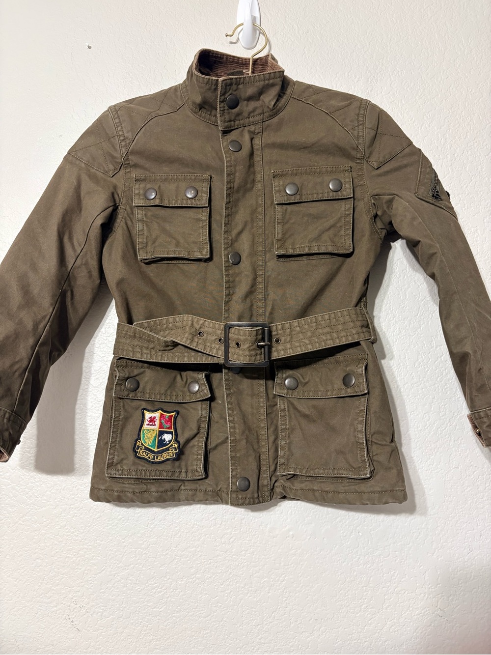 Polo Ralph Lauren Youth Military Field Coat Utility Jacket Olive Waxed Cotton 6
